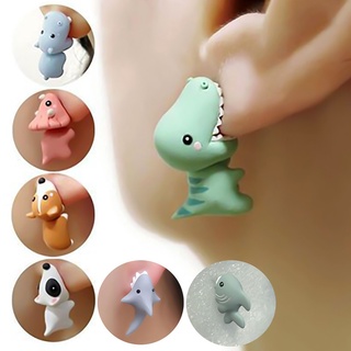 Lk- ต่างหูกระดุมโลหะ รูปสัตว์น่ารัก 3D พกพาง่าย 1 คู่