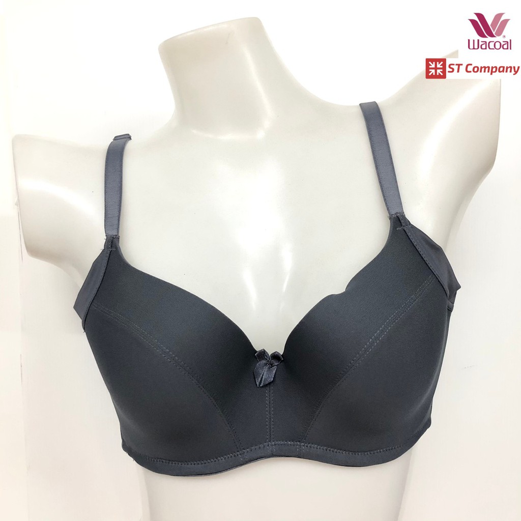 Wacoal Basic Bra สีเทาเข้ม (DG) มีโครง 4/5 คัพ เก็บทรง เสริมฟองบาง ลำตัวใหญ่ เก็บเนื้อข้างๆ 4 ตะขอ บ