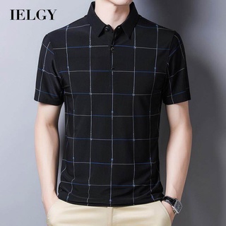 Ielgy เสื้อโปโล แขนสั้น ผ้าเรยอน ระบายอากาศ เรียบง่าย สําหรับผู้ชาย