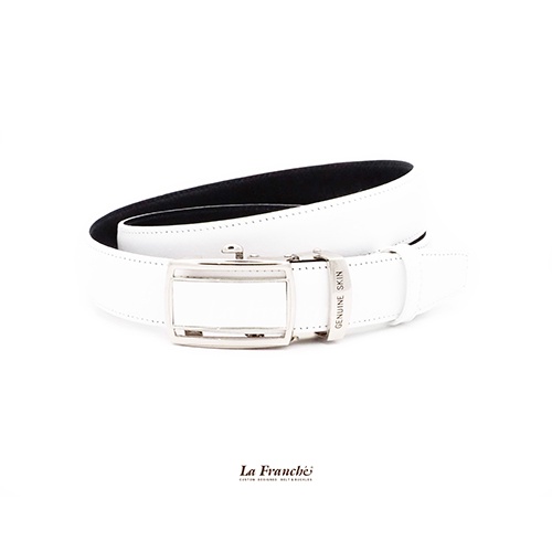 𝗟𝗮 𝗙𝗿𝗮𝗻𝗰𝗵𝗲 - 𝗔𝘂𝘁𝗼𝗺𝗮𝘁𝗶𝗰 𝗕𝗲𝗹𝘁 เข็มขัดหนังวัวแท้เรียบ Nappa สีขาว พร้อมหัวเข็มขัดออโต้ล็อค #2AL0117