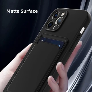 เคสโทรศัพท์มือถือ ซิลิโคน กันกระแทก พร้อมช่องใส่บัตร สีพื้น สําหรับ iPhone 13 pro 12 pro max xs max 11 pro max xr x xs 7 8 plus