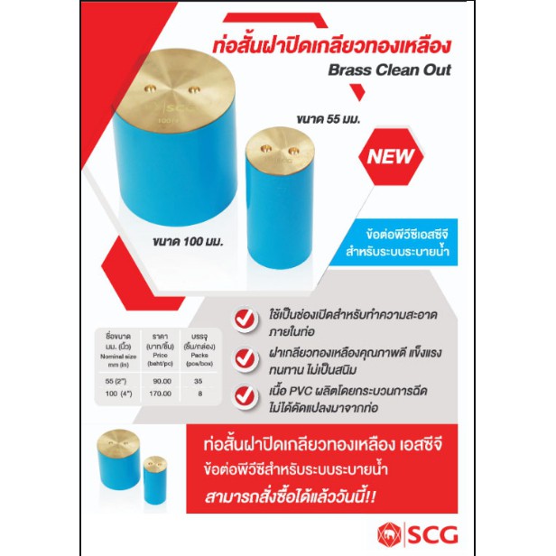 คลีนเอาท์ฝาทองเหลืองฝาส้วมตราSCGขนาด2-4นิ้ว