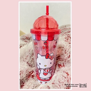 แก้วน้ำ Hello Kitty Double Well คิตตี้ Yayoi ฝาโดม 22oz. มี2สี แดง , ชมพู - มาพร้อมหลอด