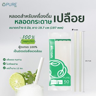 (2,000 เส้น/ลัง) หลอดกระดาษ 6 มิล ยาว 19.7 ซม. ไม่หุ้มซอง หลอดOPure Paper straw หลอดย่อยสลาย หลอดดูดน้ำ Paper straw