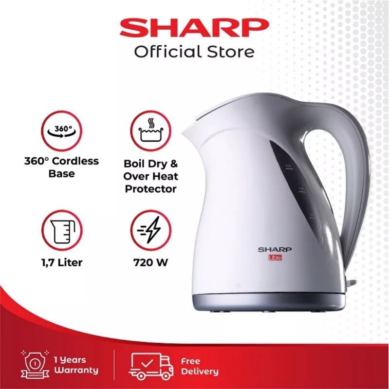 SHARP กาต้มน้ําไฟฟ้า 1.7Lt SHARP OFFICIAL GUARANTE กาต้มน้ําไฟฟ้า EKJ-17L-W-Original