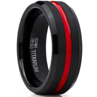 Cincin Kawin / Tunangan Bahan Stainless Steel 316L Warna Hitam / Merah untuk Pria / Wanita