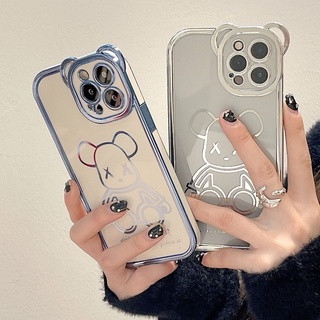 เคสโทรศัพท์มือถือ ซิลิโคนนิ่ม ชุบไฟฟ้า ลายการ์ตูนหมีโหด สําหรับ Iphone 13pro max 12 11 x