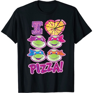 เสื้อยืดอินเทรนด์ผู้ชายอินเทรนด์ผู้หญิงเสื้อยืด ลายนินจาเต่า I Love Pizza สําหรับวัยรุ่นS-3XL