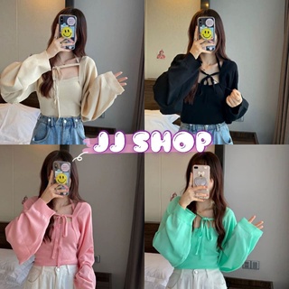 JJ Shop​💜​พร้อมส่ง เซ็ท เสื้อคล้องคอไหมพรม+เสื้อคลุม สไตล์​เกาหลี​น่ารัก "10032"