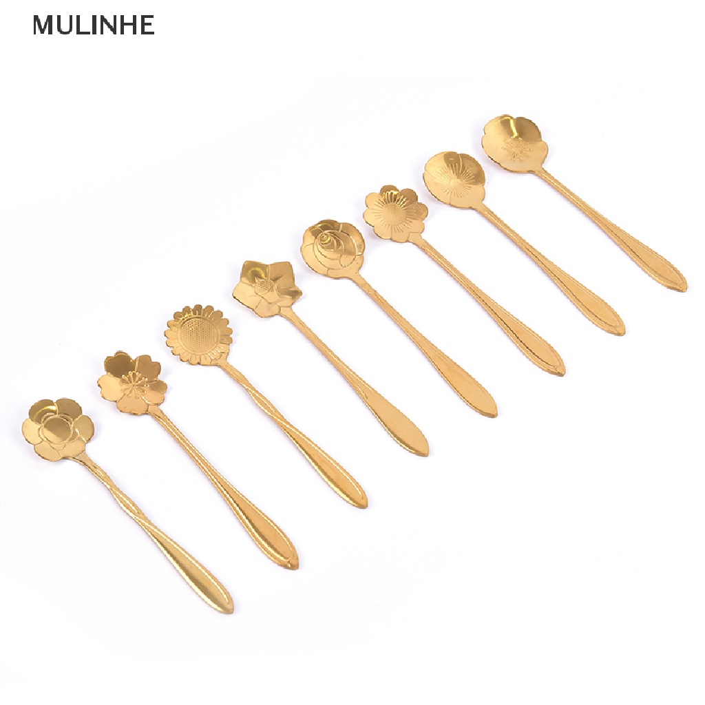 Mulinhe ใหม่ 1 ชิ้น ช้อนชา สเตนเลส รูปดอกไม้ ขนมหวาน กาแฟ ช้อน บนโต๊ะอาหาร