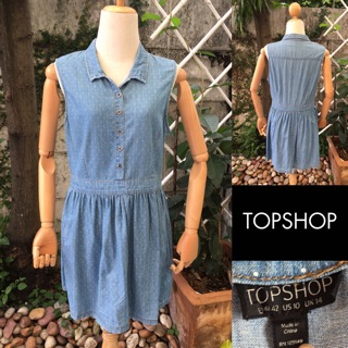 2is1bro แบรนด์แท้ Topshop เดรสสั้น เดรสยีนส์ลายจุด มือสอง พร้อมส่ง sz Euro 42 US 10 UK 14