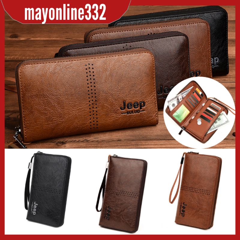กระเป๋าสตางค์ใบยาวผู้ชาย Jeep Zippered กระเป๋า Dompet lelaki Jeep