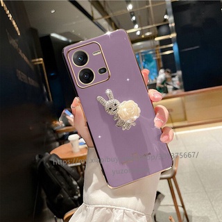 For VIVO V25 5G V25e Y35 2022 Phone Casing เคสโทรศัพท Rhinestones Rabbit Glossy Phone Case เคส Soft TPU Anti-drop Protective Phone Back Cover