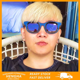 (HENGHA) แว่นกันแดด เลนส์สีเหลือง ทรงวงรี สไตล์ฮิปฮอป กรอบเว้าเว้า ตลก