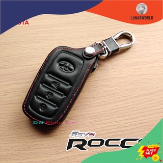 ซองหนังหุ้มเคสกุญแจรีโมทรถยนต์ ปลอกหนังกุญแจรถยนต์ TOYOTA รุ่น Revo Rocco (Smart Key) โลโก้เหล็ก(1ชิ้น)-ดำ