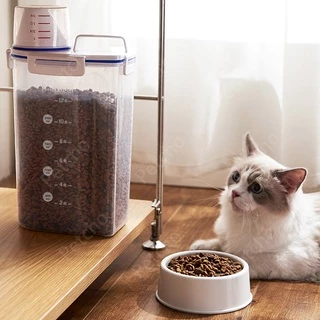 Petcho กล่องเก็บอาหารสัตว์เลี้ยง ที่ใส่อาหารสัตว์เลี้ยง พร้อมถ้วยตวง ถังเก็บอาหารสัตว์เลี้ยง ที่ใส่อาหารแมว ทนทาน