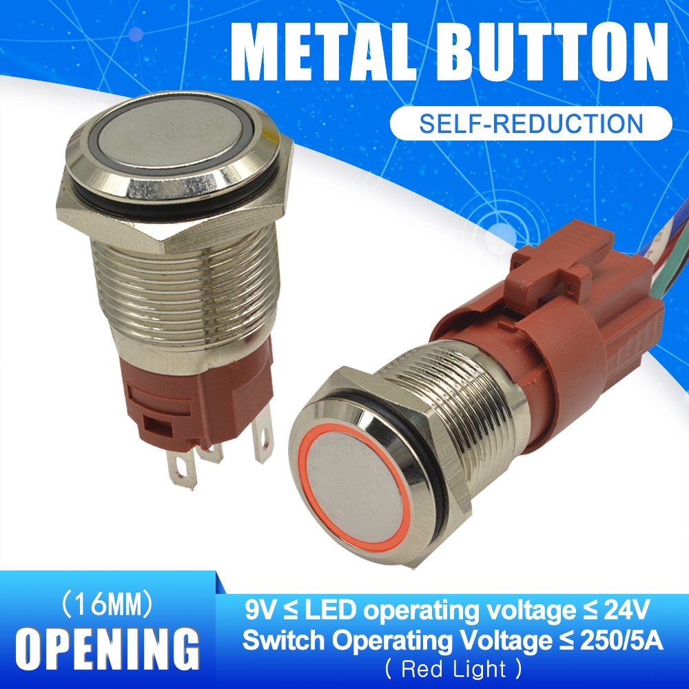 DIYMORE สวิตช์ปุ่มกดโลหะ ทรงกลม แบน 16 มม. 250V 5A - รูปที่ 2