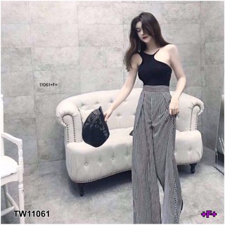 G11061  Set 2 ชิ้น เสื้อสายเดี่ยว 1 ข้าง + กางเกงริ้วขายาว