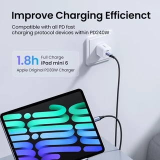 UGREEN PD3.1 240W 5A/48V USB C ถึง USB C สาย 480Mbps ไนลอนถักอลูมิเนียม shell PD Fast สายชาร์จสําหรับ Macbook Pro Samsung S20 Ipad