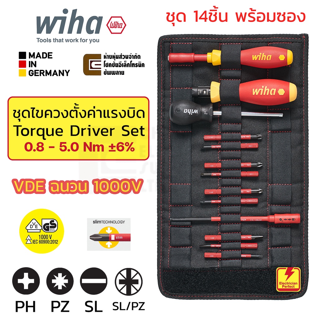 Wiha 2872T13 TorqueVario-S Electric VDE ไขควงแรงบิด ชุด13ชิ้น Torque Driver 0.8-5.0 Nm ±6% ฉนวนกันไฟ