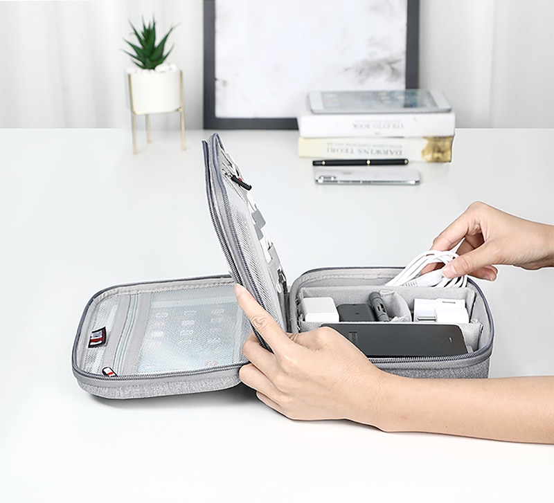Bubm กระเป๋าสายเคเบิลแบบพกพา, USB Gadget Organizer Wires Charger กระเป๋าซิปเครื่องสําอาง Power Bank Sleeve เข้ากันได้กับกระเป๋า Ipad