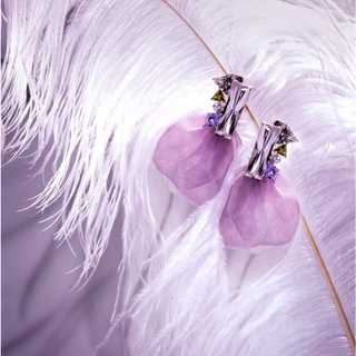 SWAN - Lavender Dusty Silk Earring ต่างหูเงินแท้ ประดับผ้าชีฟอง ฝังเพชรคิวบิคเซอร์โคเนีย cubic zirconia