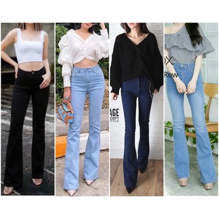 🚨🚨กางเกงยีนส์ขาม้าเอวสูงมาก 🚨🚨Korea Washed Jeans Wide Leg Jeansยีนส์ขาม้ายืดผ้านิ่มใส่สบายกระชับหุ่น