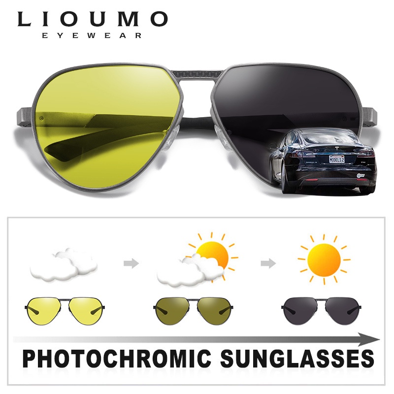 Lioumo Aluminum Magnesium Photochromic Pilot Sunglasses Men Polarized Sun Glasses Women Day 