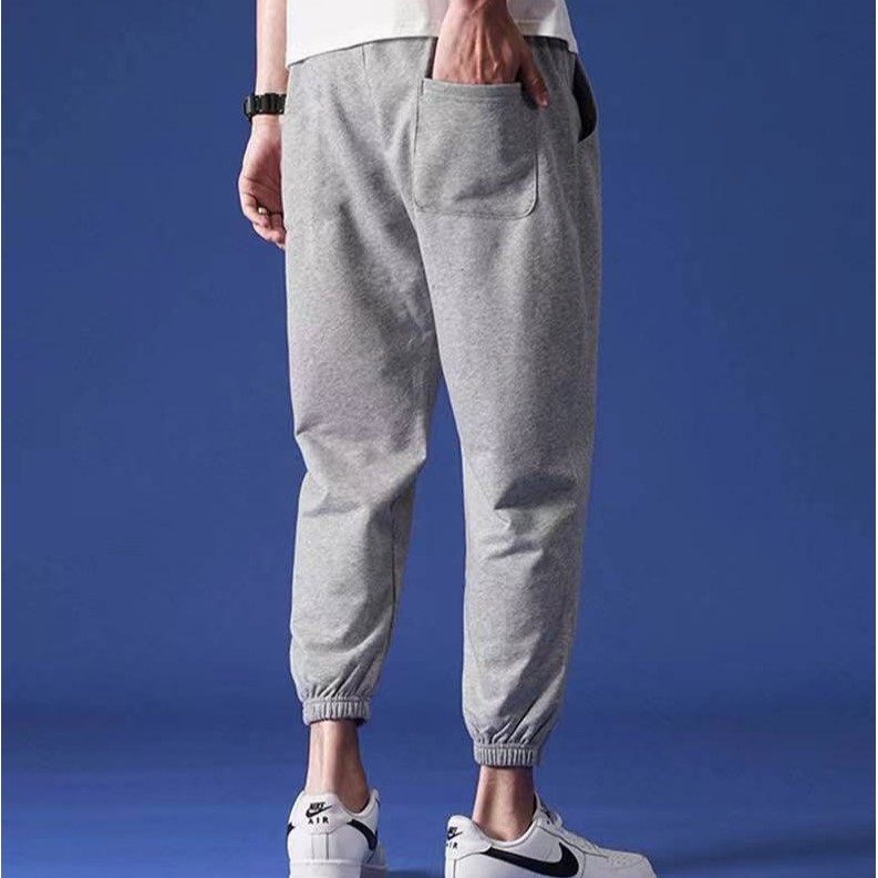 กางเกงวอร์มขายาวผู้ชายกางเกงลำลองทรงหลวมแบบหนาแบรนด์อินเทรนด์บาสเก็ตบอลสีเทาดำกางเก