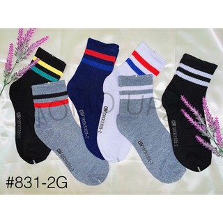 OW Socks ถุงเท้าข้อกลางลายแถบ #831 ➖ แพ็ค 12 คู่ 1แบบคละสี