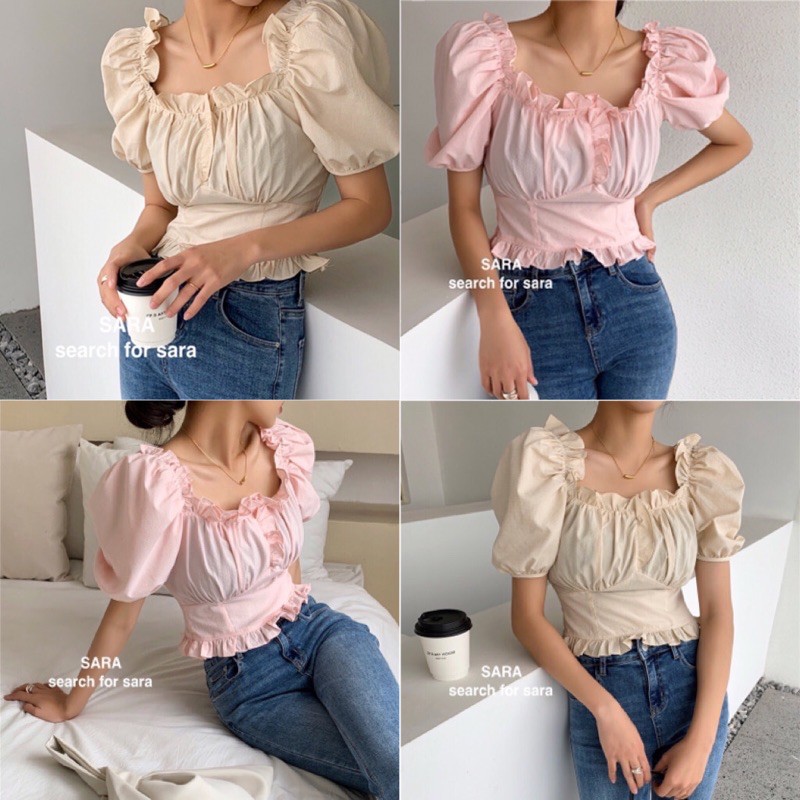 เสื้อคอเหลี่ยมแขนจั๊มสม็อกหลัง ป้าย siwashop