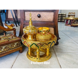 ชุดขันโตกหม้อเชี่ยนหมาก ปิดทองคำเปลว 100% (ลายบัว)