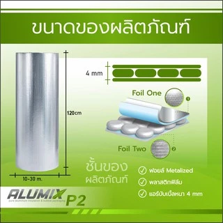 ส่งฟรี ฉนวนกันความร้อน Alumix P2 (ม้วน) เมทัลชีทฟอลย์ กันความร้อน 2 ด้าน สะท้อนความร้อน95% หนา 4 มม.