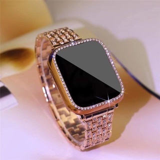 Stainless Steel Diamond Strap + Diamond Case for Smart Watch Series 45mm 41mm 38mm 40mm Metal Bracelet 42mm 44mm iWatch Series 7 se 6 5 4 3 2 1 Wristband