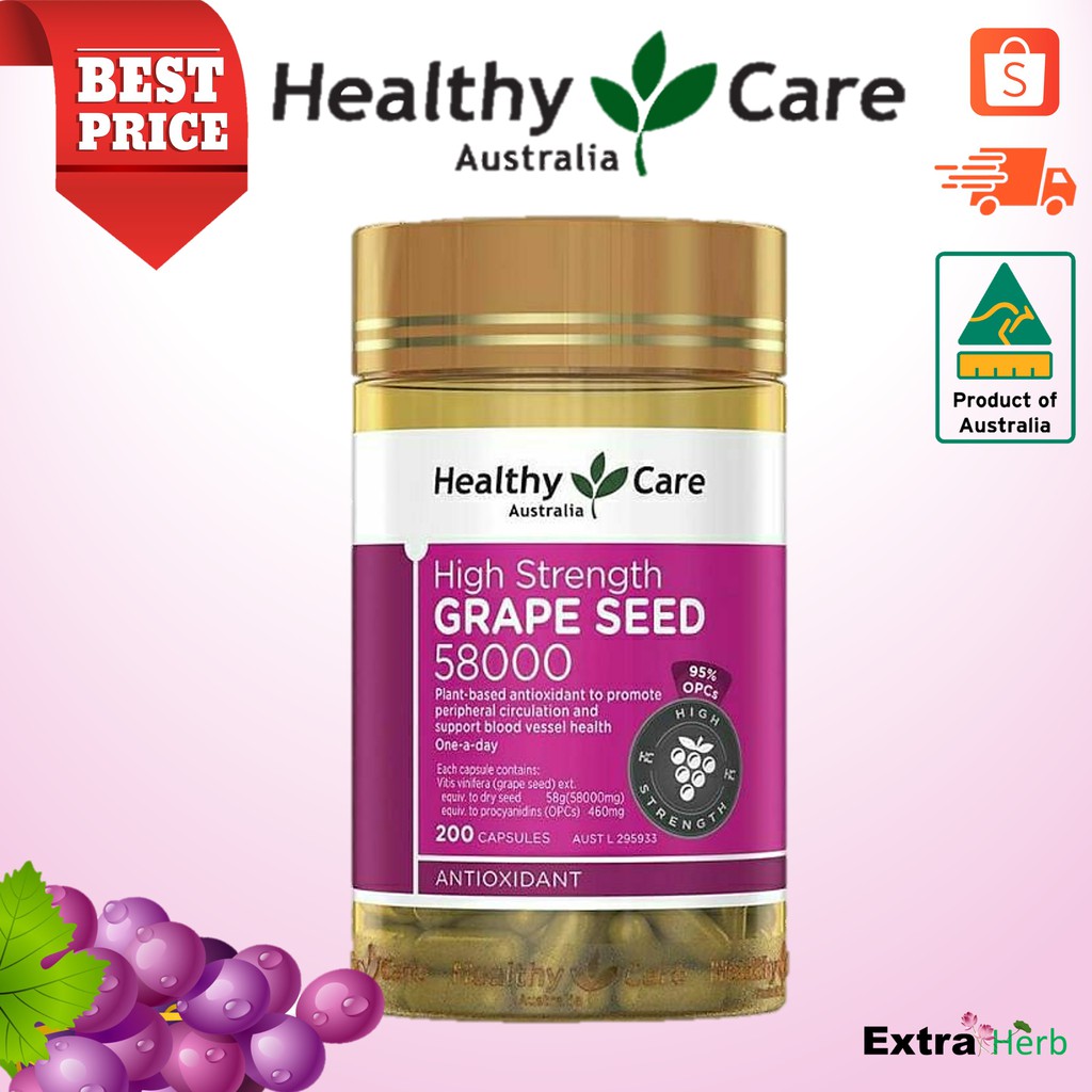 หมดอายุ 122024.สารสกัดเมล็ดองุ่น Healthy care Grape Seed 58000 mg ...