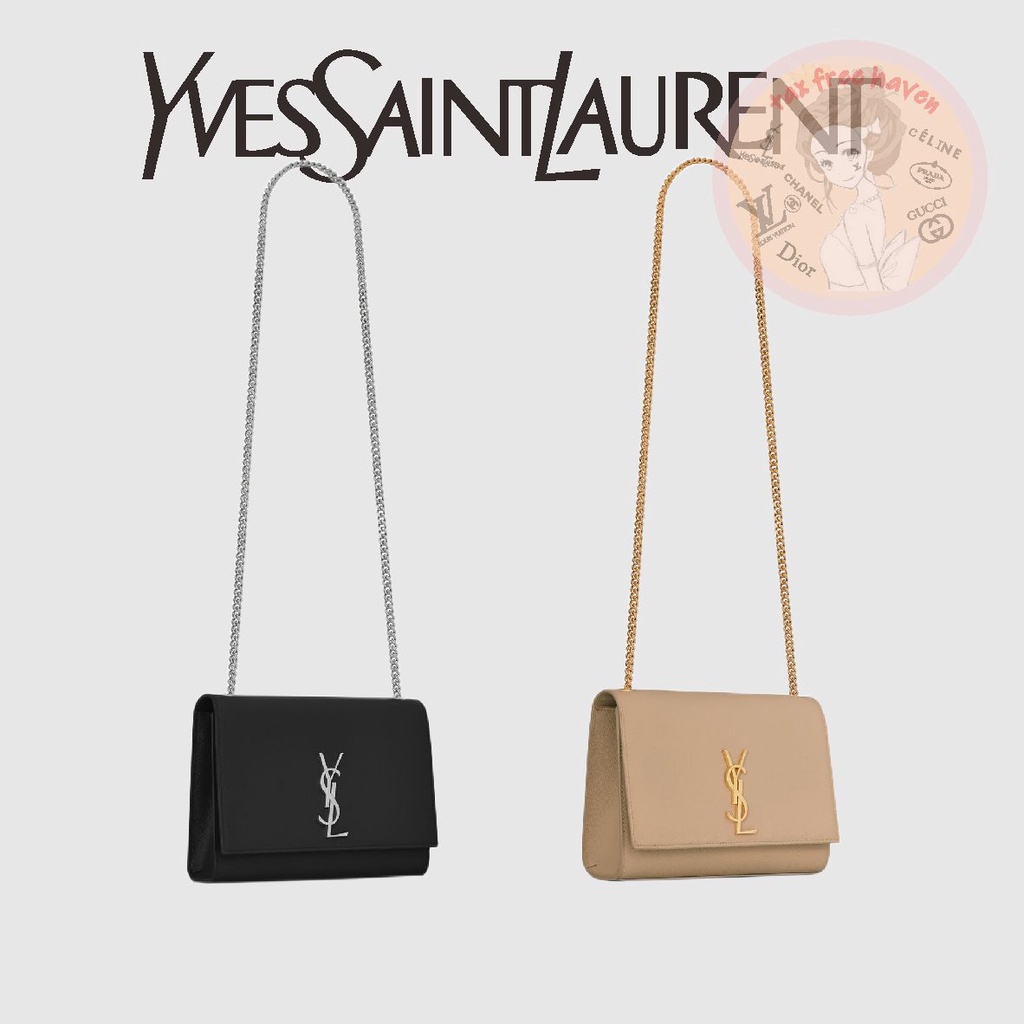 ราคาต่ำสุดของ Shopee 🔥 ของแท้ 100% 🎁YSL/Yves Saint Laurent brand new classic medium KATE black grained leather satchel