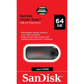 SanDisk Flash Drive Cruzer Snap 64GB USB2.0 (SDCZ62_064G_G35) Memory แฟลชไดร์ฟ แซนดิส ซินเน็ค ประกัน Synnex 5ปี