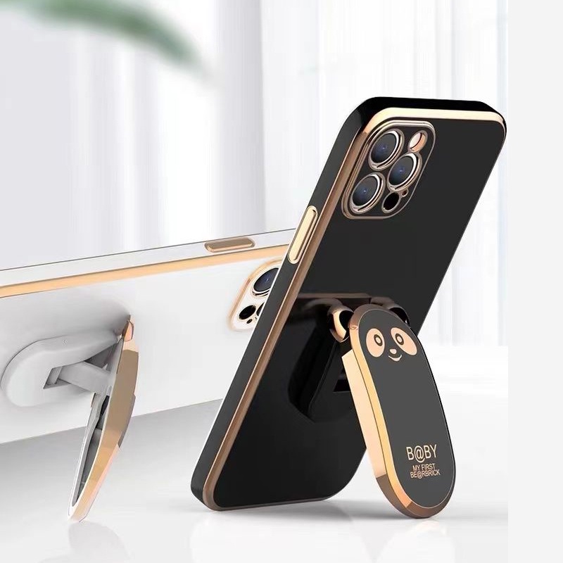 สำหรับ Huawei Mate 20 30 40 50 60 70 80 Pro P30 P40 P50 P60 Pura 70 80 Pro Ultra Square Cartoon Bear Style Stand Kickstand Plating เคสโทรศัพท์แบบนุ่มฝาหลังแบบเต็มปลอก
