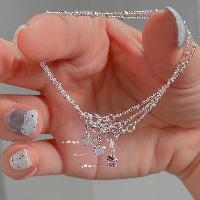 SissyJewelry // สร้อยข้อมือเงินแท้ รุ่น Dots ประดับ จี้พลอยหัวใจ 5mm ) 🎁Free gift box🎁