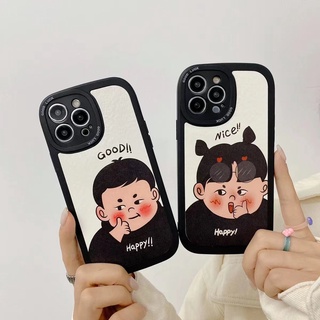 Redmi 12C A1 A2 10 10C 10A 9A 9C 9T Note 12 11 11S 10S 9S 9 Pro 8 7 2022 4G 5G POCO X5 X3 NFC K20 10T Cute Cartoon Couple Boy Girl oval lens protection All inclusive Black Shockproof Soft Phone Case Back Cover XPN 03