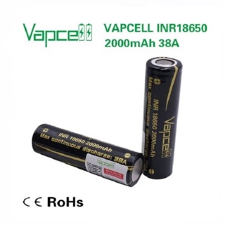 ได้ถ่าน2ก้อน Vapcell ของแท้ INR18650 2000mAh 3.7V 38A