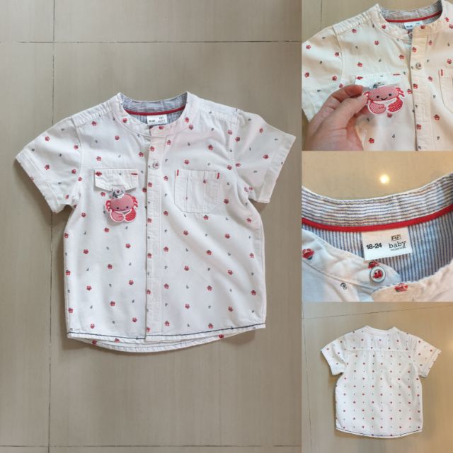 F&F เสื้อเชิ้ตคอจีน ดีเทลพี่ปูสีส้ม  size 18-24m