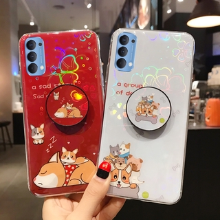 New Casing OPPO Reno 5 Reno 5 5G Reno 5Pro 2021 เคส Phone Case Cute Cartoon Animals With Bracket Soft Back Cover เคสโทรศัพท