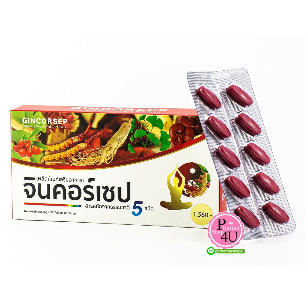 GINCORSEP จินคอร์เซป สารสกัดถั่งเช่า โสม 30 เม็ด เห็ดหลินจือ โกจิเบอร์รี่ และใบแปะก๊วย #6243
