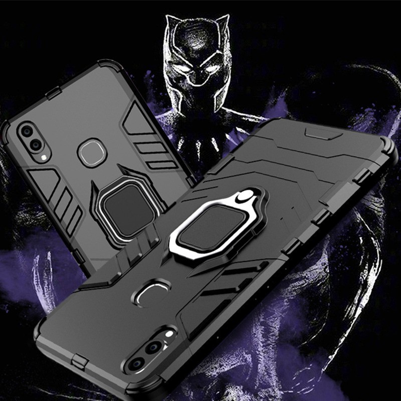 Oppo A5 A9 A16 A16k A37 A31 A73 A92 A93 F9 F11 Pro Reno 5f Black Panther กันกระแทก Hard แหวนขาตั้งเค
