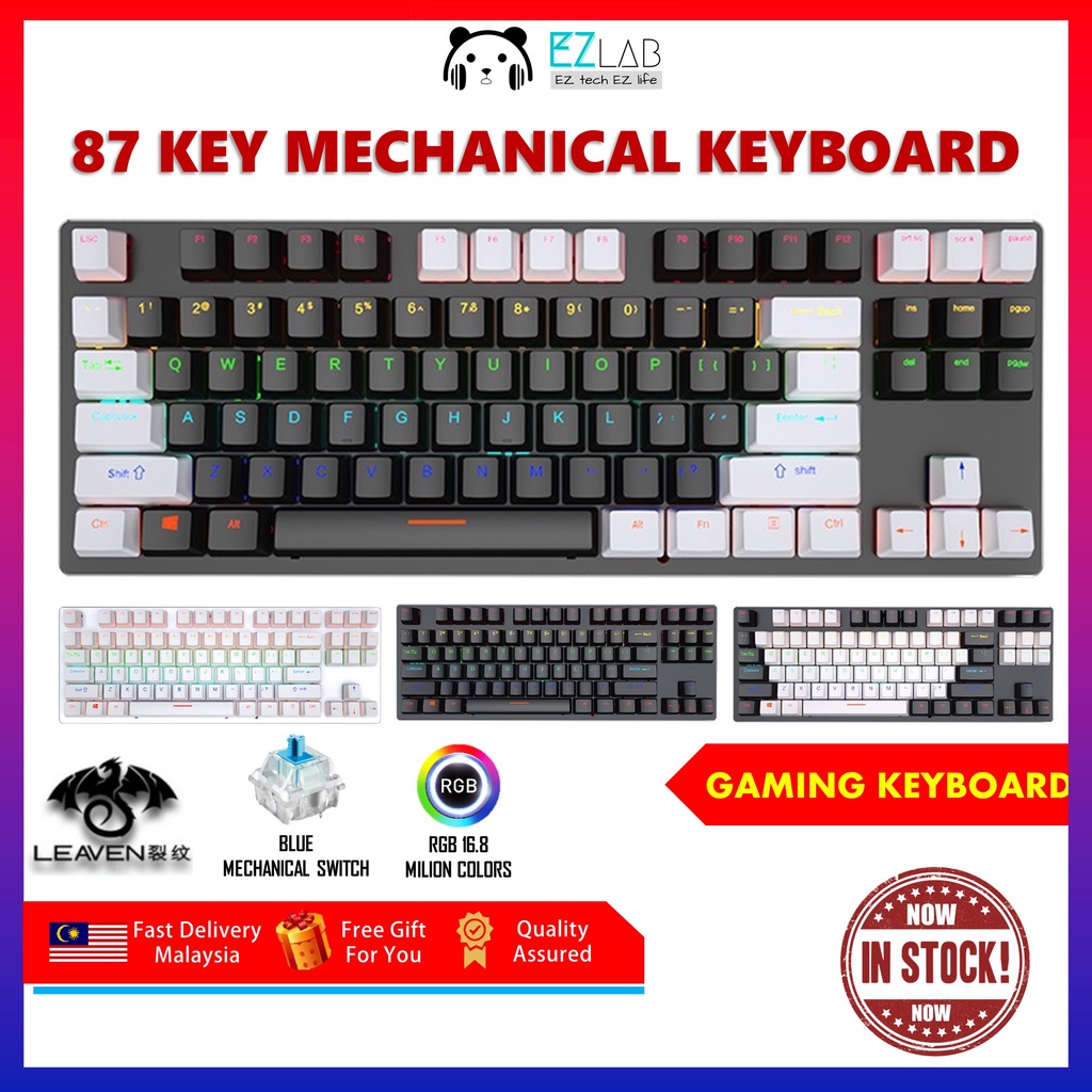 LEAVEN K550 K620 RGB Mechanical Keyboard 87keys Blue Switch คีย์บอร์ดเกมตามหลักสรีรศาสตร์ pn纹K550 RG