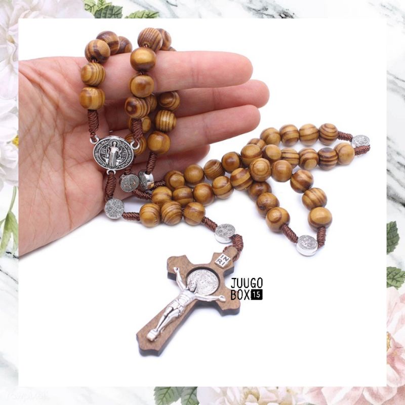 READY - สร้อยคอลูกประคําไม้ Benedict Benedict Cross แฮนด์เมด