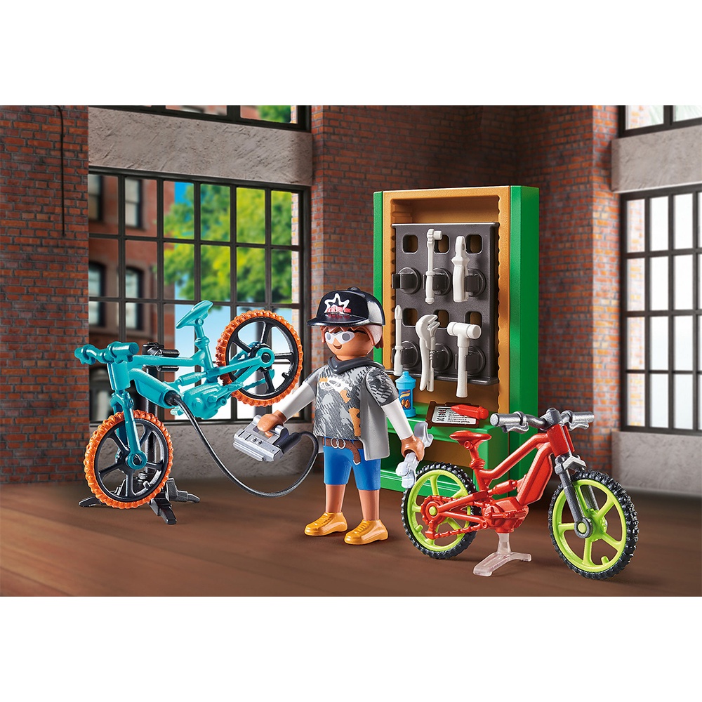 Playmobil 70674 Bike Workshop Gift Set แอคชั่นฟิกเกอร์ ชุดของขวัญ เวิร์กช็อปจักรยาน