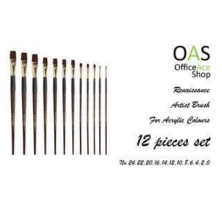 Renaissance Artist Acrylic Brush พู่กัน สีอะคริลิคสำหรับศิลปิน (หัวแบน) ชุด 12 ชิ้น (12 Pieces Set)