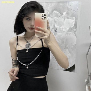 🍰จัดส่งที่รวดเร็ว🍰Love Chain Small Sling Women s New All-match Short Navel Girls Black Vest Hot Girl Tops